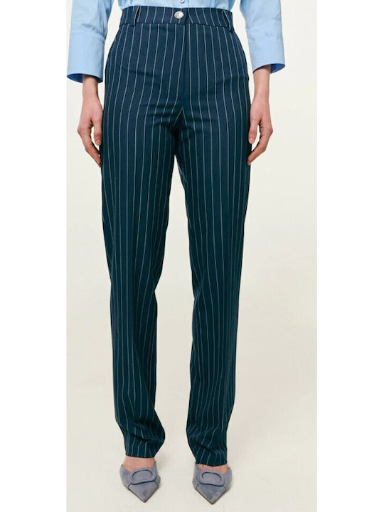 Women's Fabric Trousers in Regular Fit Striped Blue