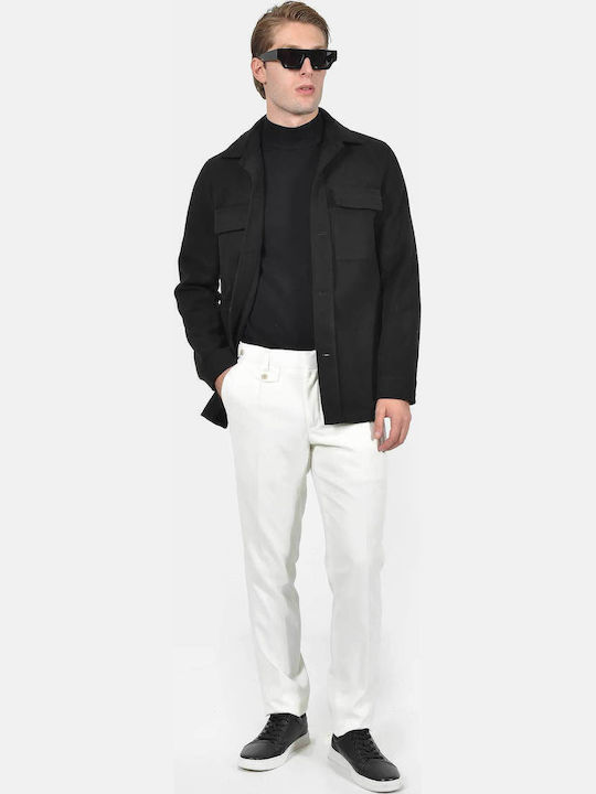Μακρυμάνικο Overshirt σε Κανονική Γραμμή Μαυρο