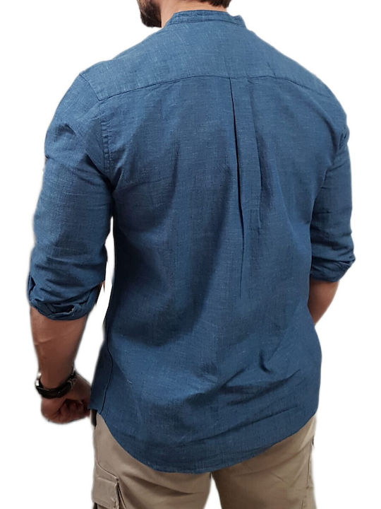 Μακρυμάνικo Λινό Πουκάμισο σε Στενή Γραμμή Navy Blazer