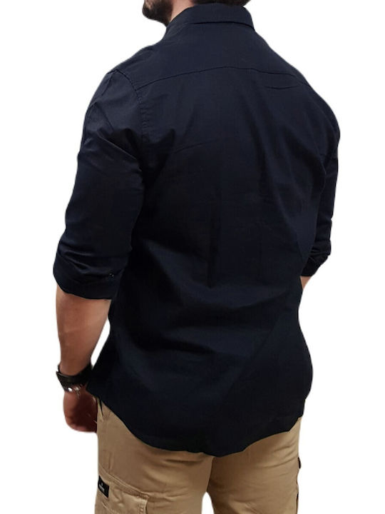 Long Sleeve Linen Shirt in Regular Fit Navy