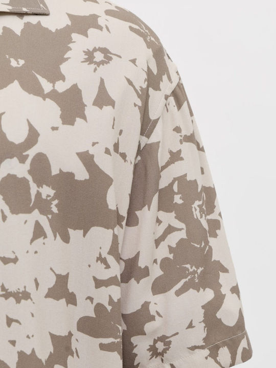 Short Sleeve Shirt in Wide Line Floral Beige 12290012 Moonbeam