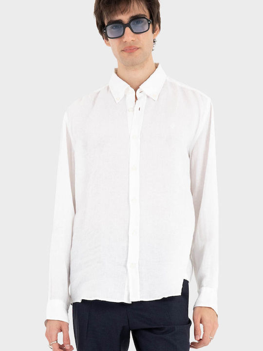 Regular-fit Μακρυμάνικo Λινό Πουκάμισο White