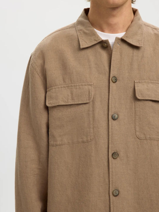 Μακρυμάνικo Λινό Overshirt Caribou(καφέ)