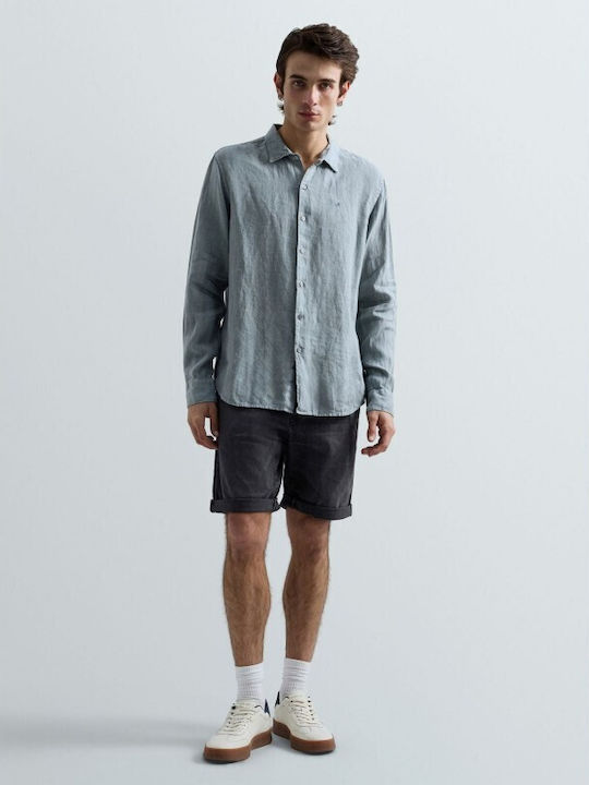Long Sleeve Linen Shirt Pewter Blue