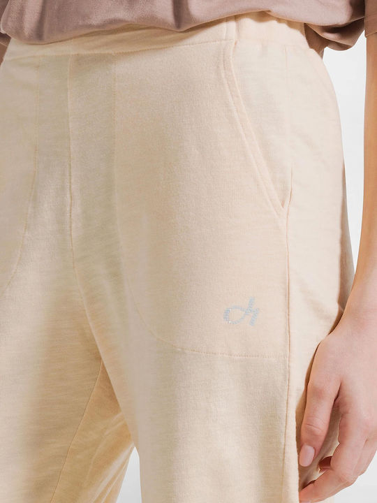 Women's Fabric Trousers in Straight Leg Style Peach