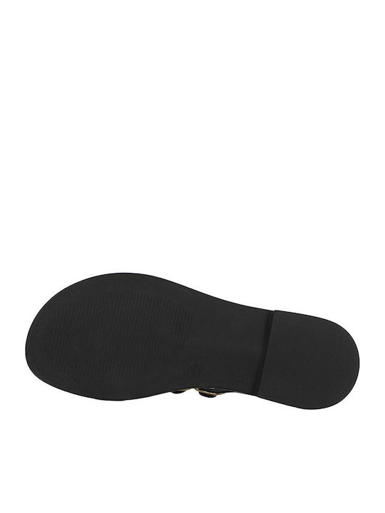 Deri Damen Flache Sandalen Schwarz