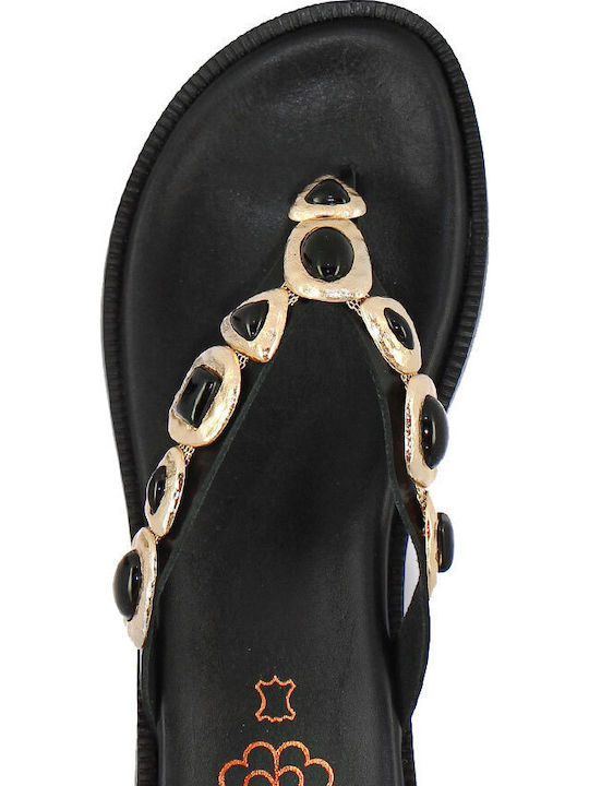 Deri Damen Flache Sandalen Schwarz