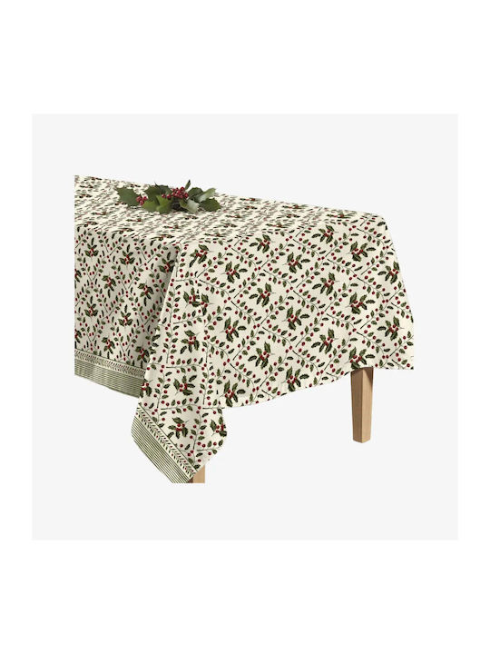 Phos & Gaia Christmas Tablecloth Fabric Stain Resistant Flowers & Branches 250x155cm