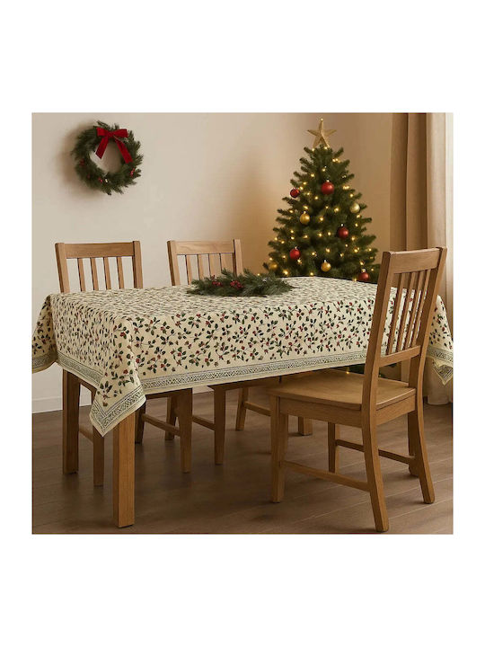 Phos & Gaia Christmas Tablecloth Fabric Stain Resistant Flowers & Branches 300x155cm