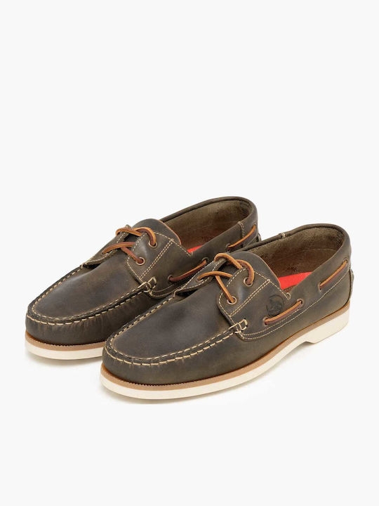 Leather Men's Boat Shoes In Green Color
