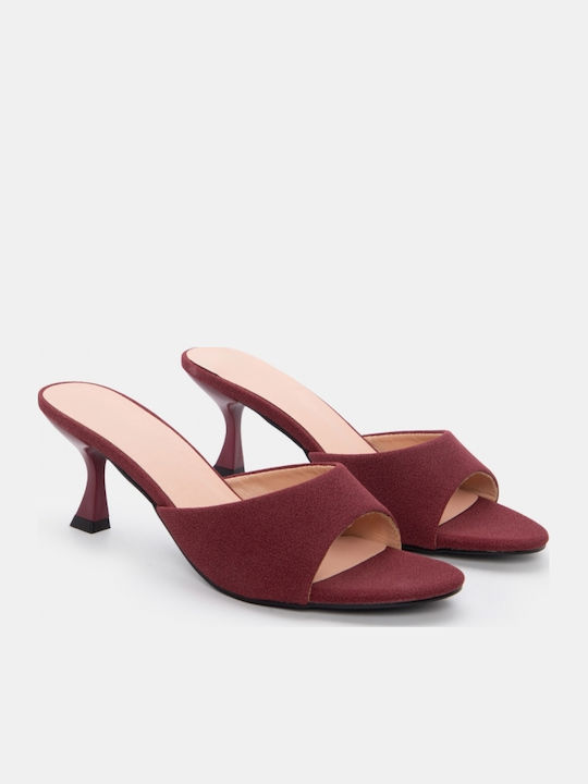 Suede Mules With Low Heel In Burgundy Colour