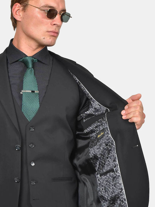 Winter Men's Suit with Vest Regular Fit Black