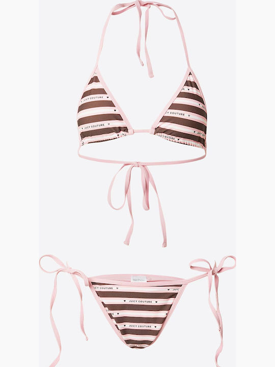Set Bikini Τριγωνάκι Ριγέ Ροζ