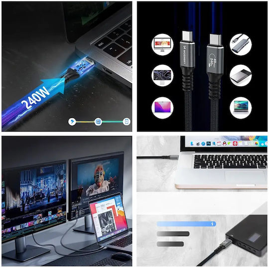 Wozinsky Video Cable USB-C male - Thunderbolt 4 240W PD Μαύρο 2m WPS-UY42S
