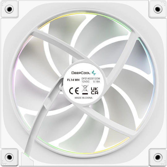 Deepcool FL14 Case Fan 140mm (1700rpm / 66.59cfm) with ARGB Lighting and 4-Pin PWM Connection 3pcs White
