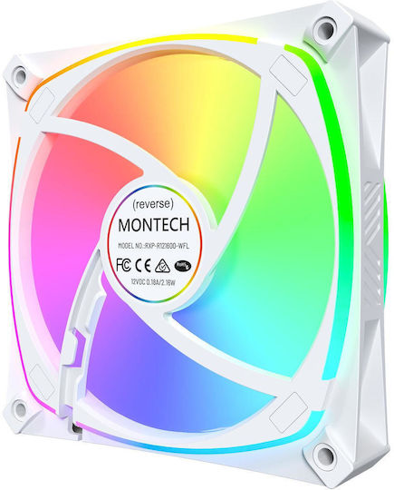 Montech RX120 PRO Umkehrklinge Gehäuselüfter (1760rpm / 72,3cfm) mit RGB-Beleuchtung und Verbindung 4-Pin PWM Weiß