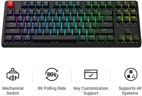 Keychron C3 Pro 8K C3PX-H3 Tastatură Mecanică Tenkeyless de Gaming cu Comutatoare Keychron Super Brown și Iluminare RGB (Engleză SUA)
