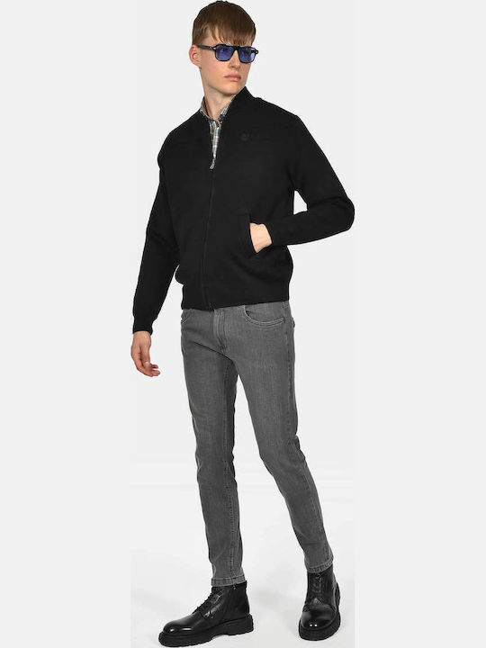 Herren Gestrickte Fleecejacke Schwarz