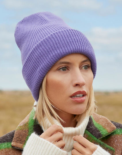 Beanie Unisex Mütze mit Rippenstrick in Lila Farbe