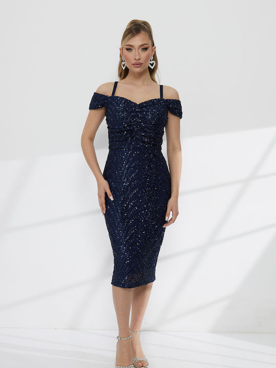 Rochii De Vară Pentru Femei Midi De Seara Rochie Drapată Albastră A2756_004