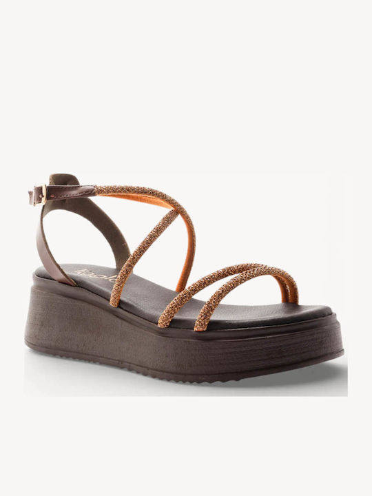 Кафяви Flatforms Глитер Ленти Анатомична Подметка