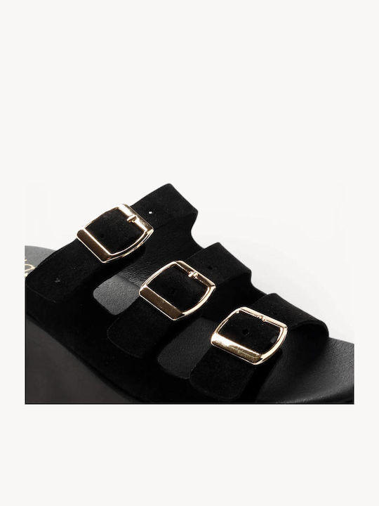 Черни Кожени Flatforms С 3 Регулируеми Токички