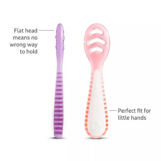 Munchkin Baby Set with Gentle Spoons Made of Silicone for 4+ Months Pink Purple 3pcs