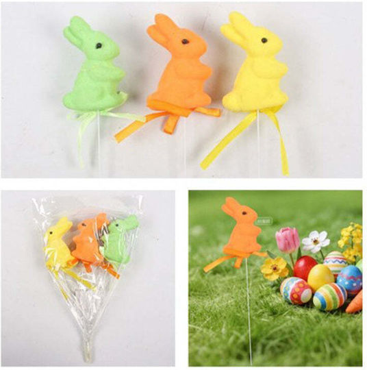 Set Decorative Stick Bunny 3 Pieces Styrofoam 23x4.5 cm