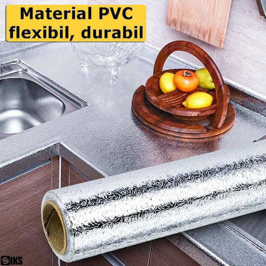 Siks Self-adhesive Kitchen Counter Film Pvc 60×500 Cm Moisture Stain Resistant Easy To Clean Countertop Wall Protection Silver