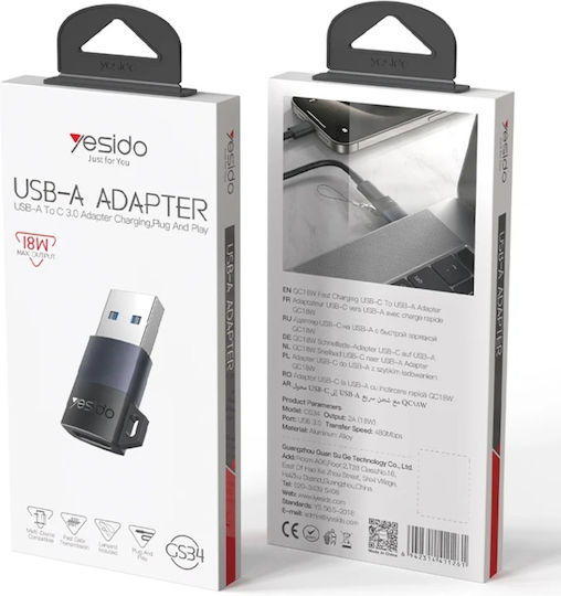 Adaptor Otg Usb 3.0 La Type-C 480mbps 18w Aliaj De Aluminiu Yesido Gri