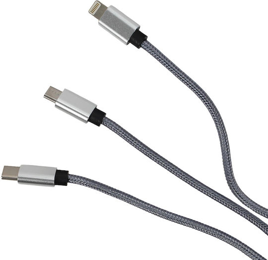 Einparts 3-in-1 12m 3a Cable Usb-c Micro Usb Lightning Nylon