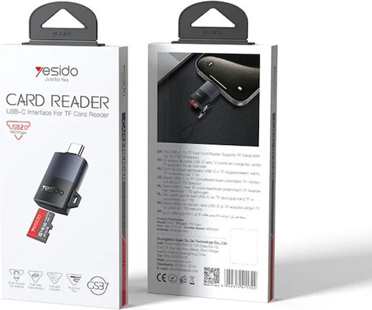 Cititor Carduri Usb Type-c La Tf 480mbps Suportă 1tb Aliaj Aluminiu Yesido Gri