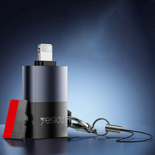 Lightning Към MicroSD Адаптер TF Кард Рийдър 480Mbps Алуминиева Сплав Yesido Сив