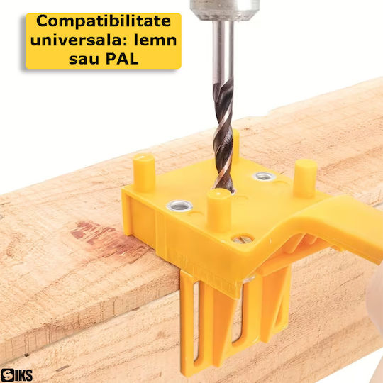 Siks Drilling Guide Template Wood Chipboard Precise Hole Positioning Device Hinge Hole Fixing Compatible 6 8 10mm Dowels Self-centering Adjustable Stoppers Yellow