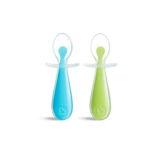 Munchkin Baby Set with Gentle Spoons Made of Silicone for 6+ Months Blue/Green 2 Pieces