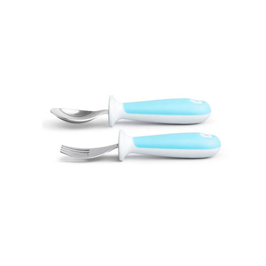 Munchkin Baby Set with Fork Raise Toddler Fork & Spoon Made of Metal for 12+ Months Light Blue 2 Pieces