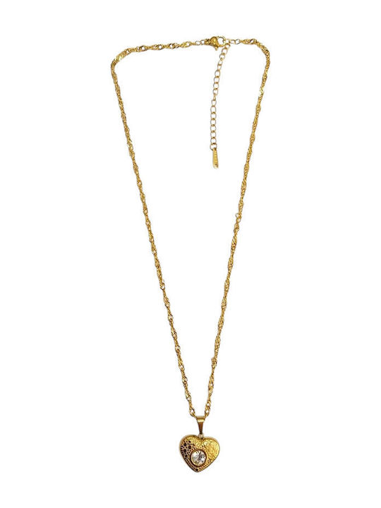Kalliopi Silver Necklace With Heart Design From Gold Plated Steel