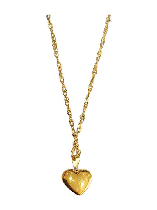 Kalliopi Silver Necklace With Heart Design From Gold Plated Steel