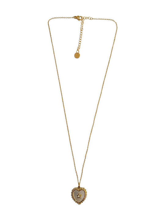 Kalliopi Silver Necklace With Heart Design From Gold Plated Steel