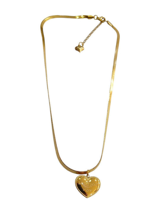 Kalliopi Silver Necklace with Heart Design from Gold Plated Steel