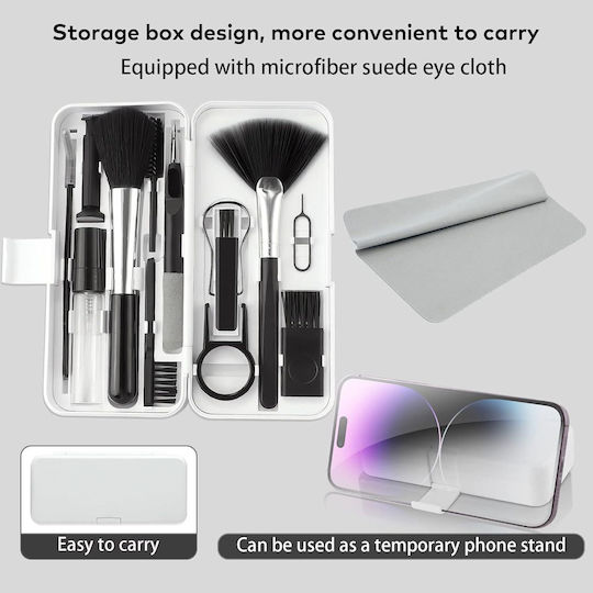 Kit Multifuncțional 18 În 1 Curățare Produse Electronice Husă De Depozitare Zola 12,5x5x2,5 Cm Negru Gri