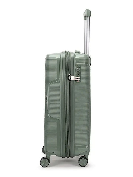 Amber Hard Olive Green Suitcases with 4 Wheels Set of 2 Pieces