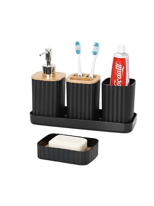 Avizar 5-piece Bathroom Accessories Set Toothbrush Holder Tumbler Black