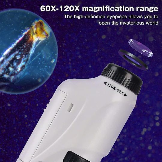 Microscop Educațional Portabil Zola 60x/120x Mărire Focalizare Reglabilă Iluminare Led 10.5x5.3 Cm Alb