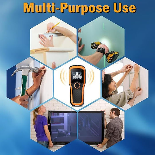 Detector Multifuncțional Instalații Electrice Componente Metalice Grinzi de Lemn Cavități Zola Ecran Lcd Semnalizare Sonoră Sensibilitate Maximă 80 Mm 7.5x3x18 Cm Portocaliu