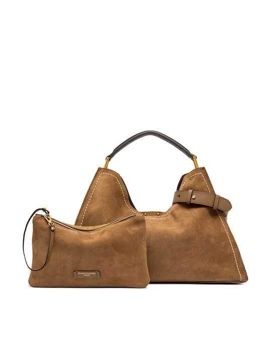 Leder Damen Schultertasche Tabac