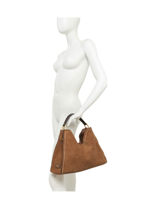 Leder Damen Schultertasche Tabac