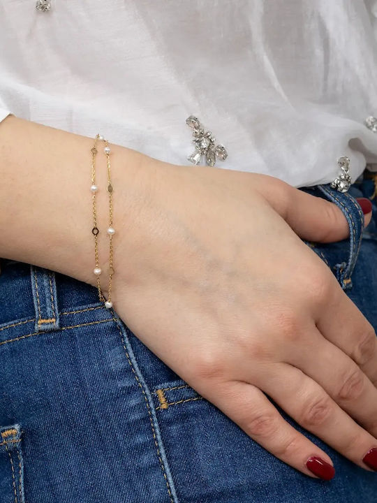 Women's Gold 9K Chain Bracelet with Pearls