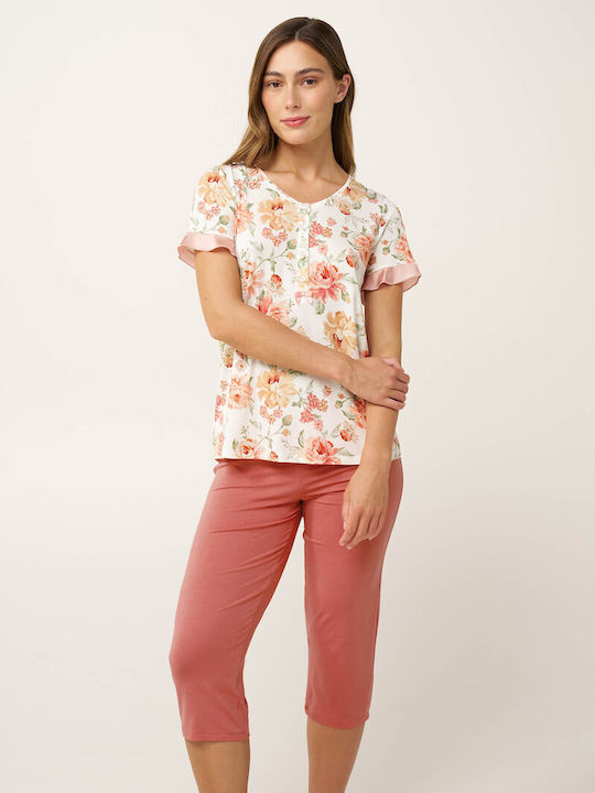 Vamp Vamp Damen Sommer Schlafanzug Set Rosa Tan