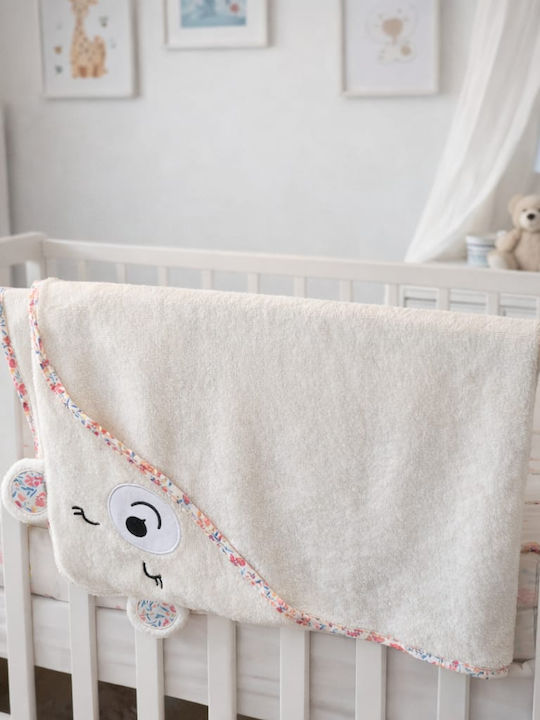 Halat De Baie Pentru Bebeluşi Cu Glugă White Bear/Design Floral Roz 90x100cm